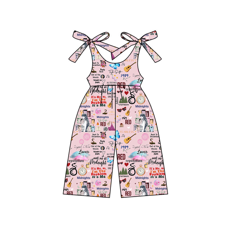 Straps pink light pink guitar butterfly singer girls jumpsuit