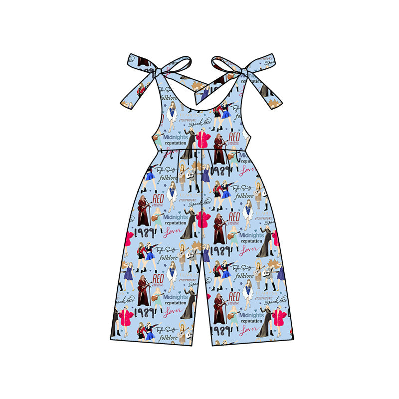 Straps pink light blue guitar singer girls jumpsuit