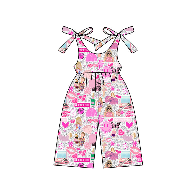 Straps pink smile butterfly singer girls jumpsuit