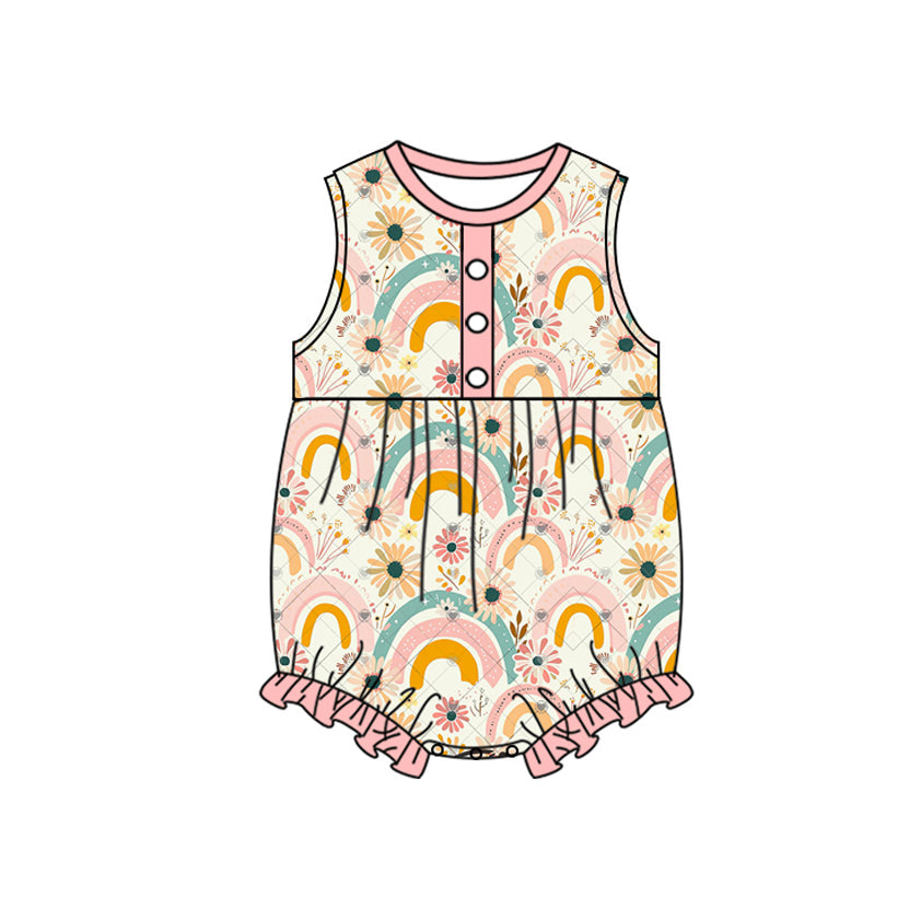 Sleeveless floral rainbow baby girls summer romper