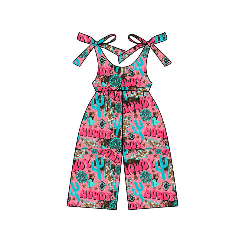 Straps turquoise howdy cactus western girls jumpsuit
