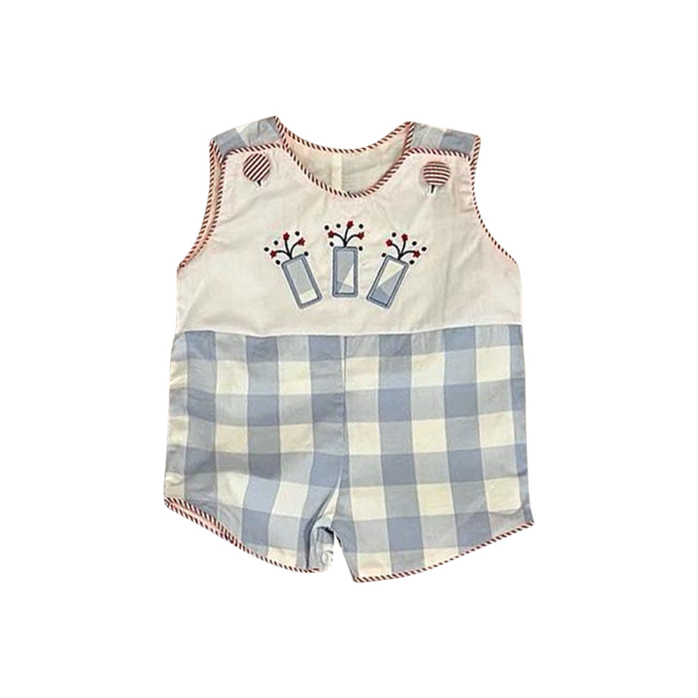 Sleeveless firework plaid baby boys 4th of july romper