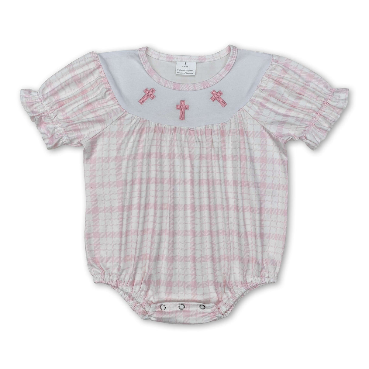 Short sleeves cross plaid baby girls Easter romper