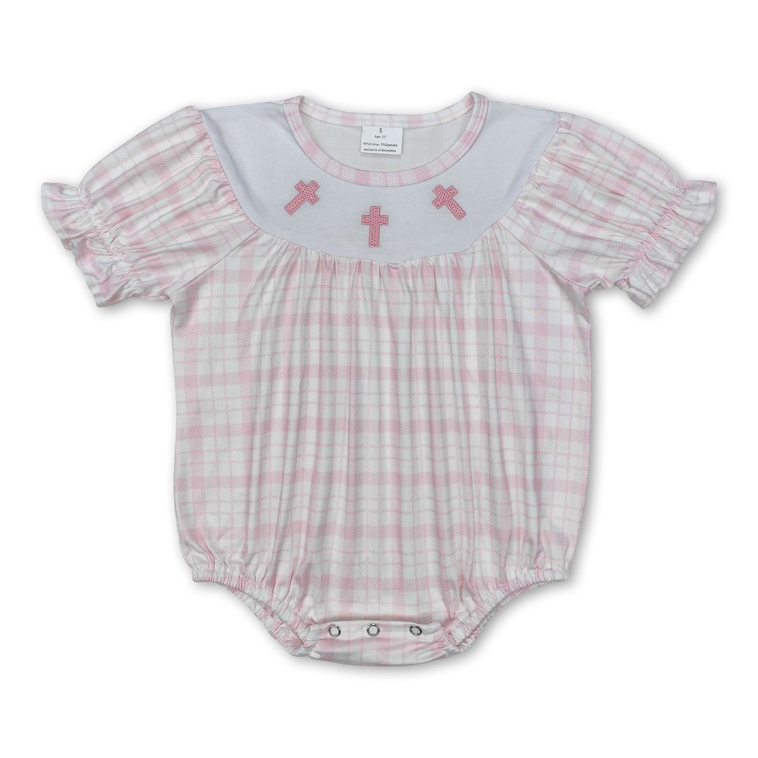 Short sleeves cross plaid baby girls Easter romper