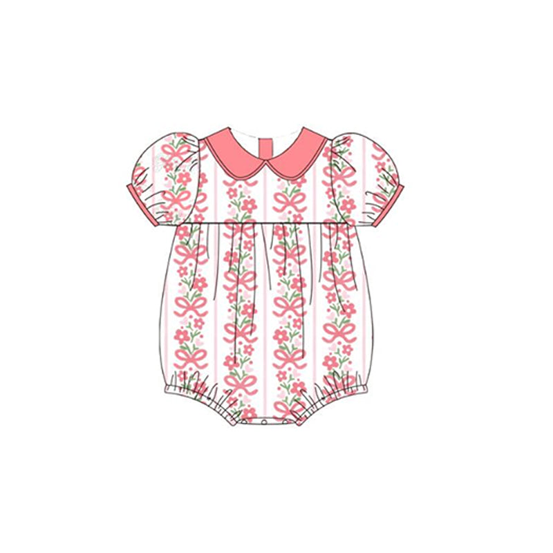 Short sleeves bow floral baby girls spring summer romper