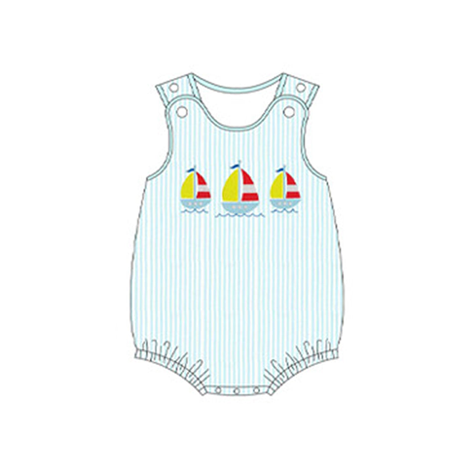 Sleeveless stripe boat baby boy summer romper