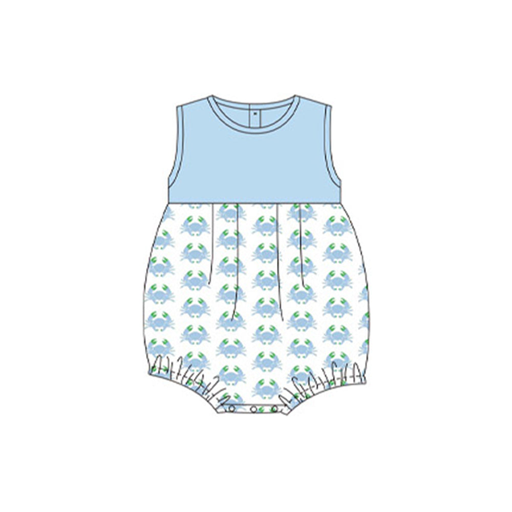 Light blue sleeveless crab baby boys summer romper