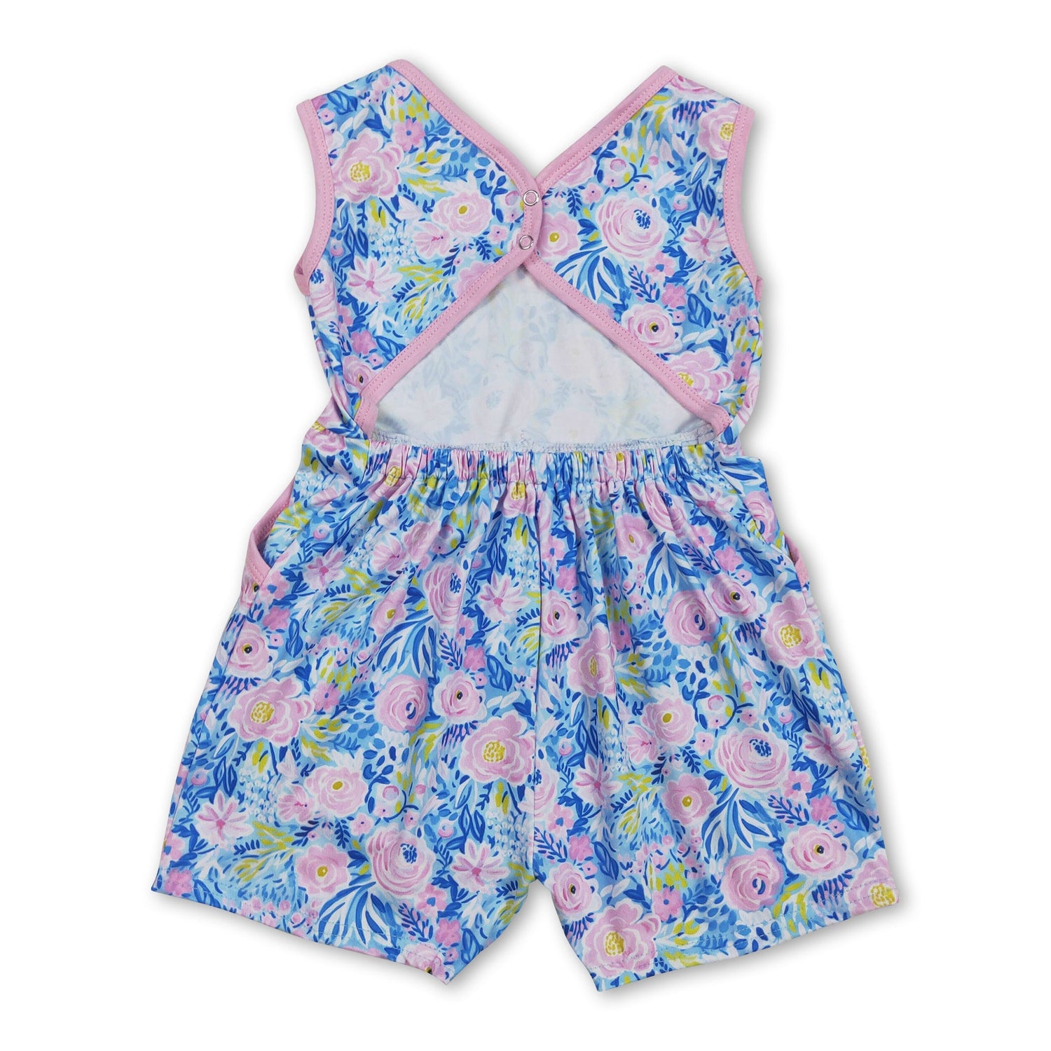 Sleeveless light blue floral baby girls summer jumpsuit