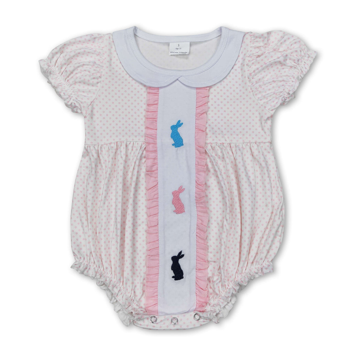 Short sleeves polka dots bunny baby girls Easter romper