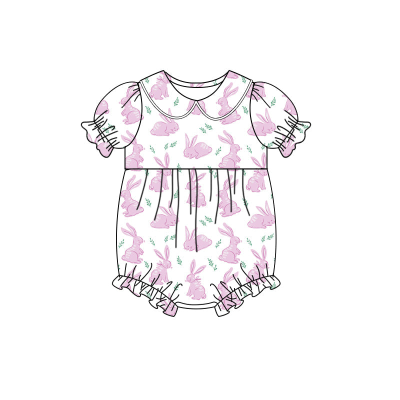 Pink bunny short sleeves baby girls Easter romper
