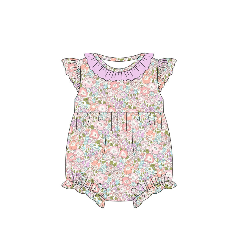 Lavender ruffle flutter sleeves floral baby girls romper