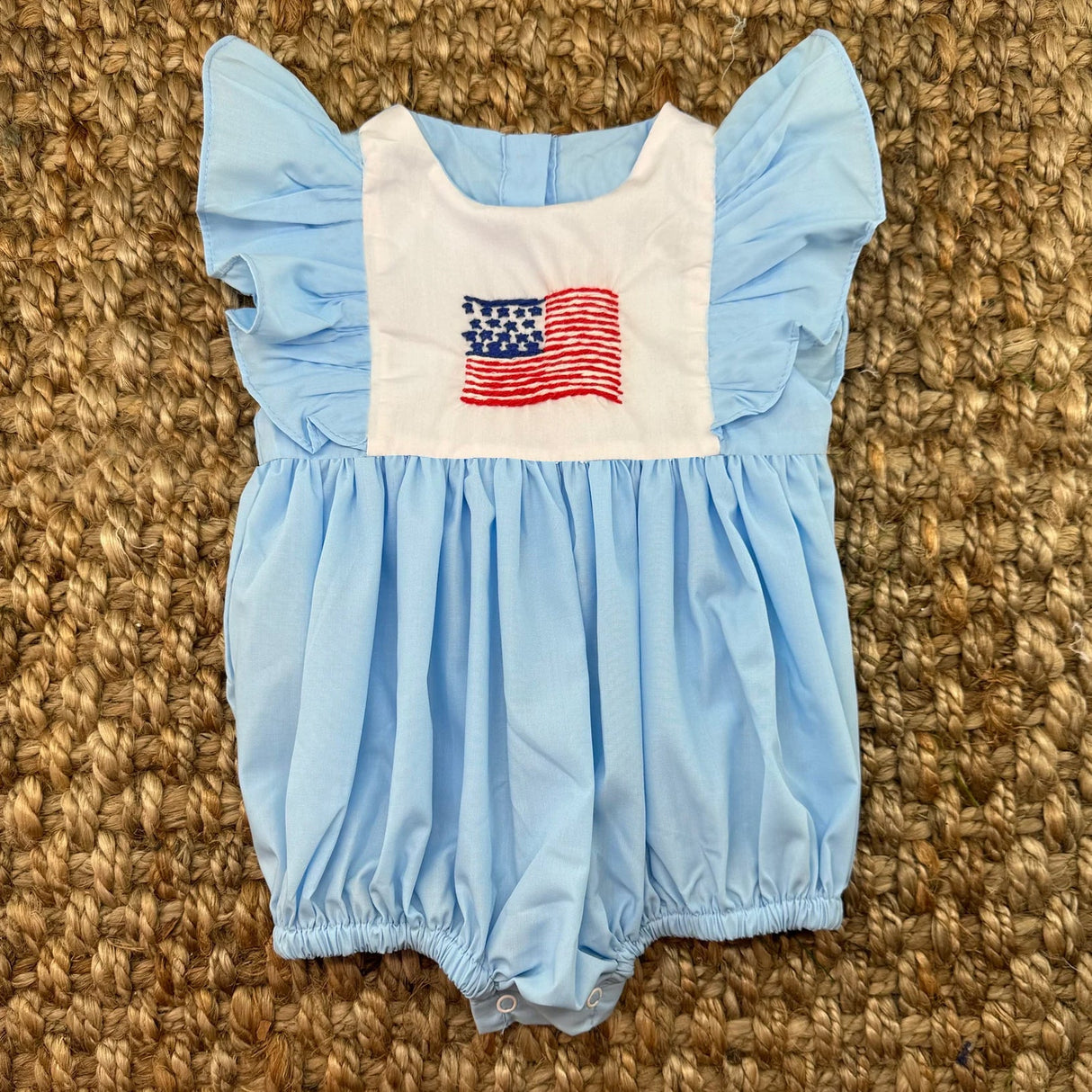 Light blue flutter sleeves flag baby girls 4th of july romper
