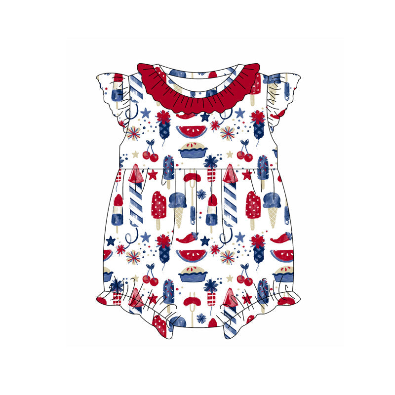 Flutter sleeves ruffle ice cream baby girls 4th of july romper