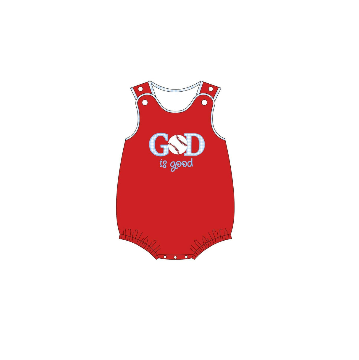 Sleeveless red god is good baseball baby boy romper