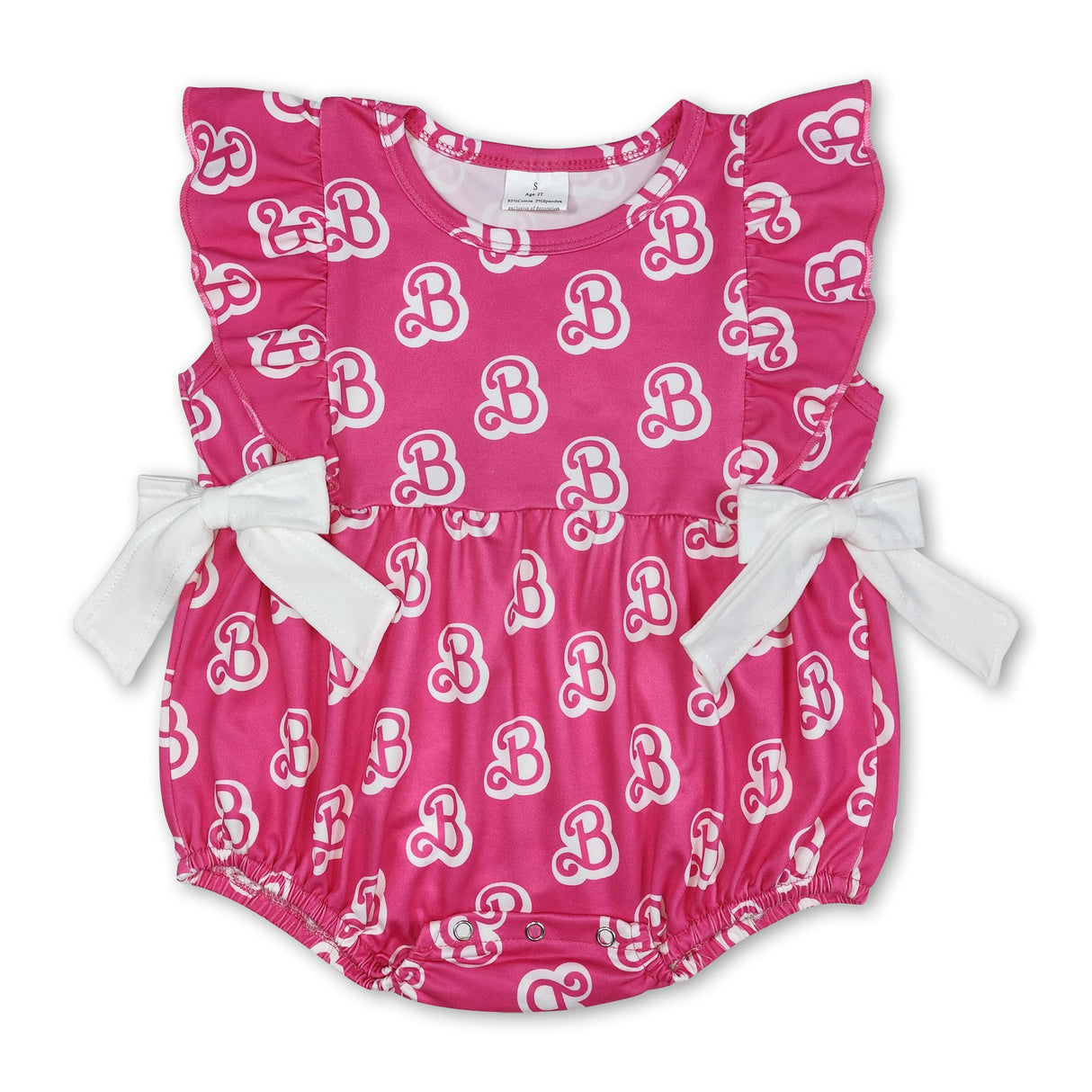 Ruffle hot pink B bow party baby girls romper