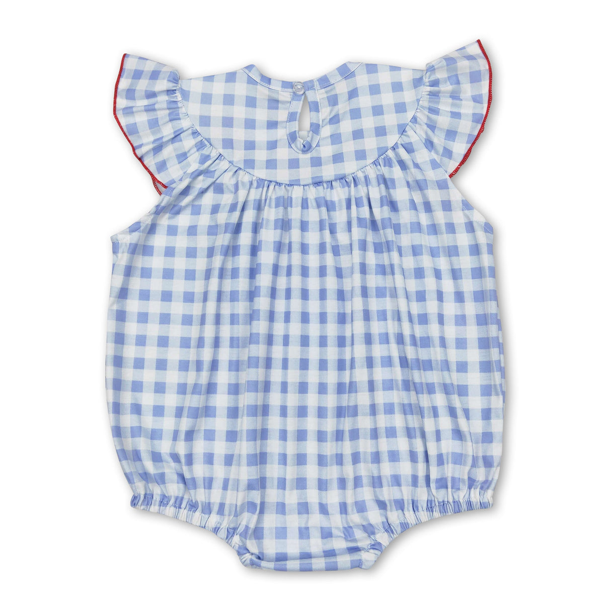 Light blue plaid flag smocked baby girls 4th of july romper