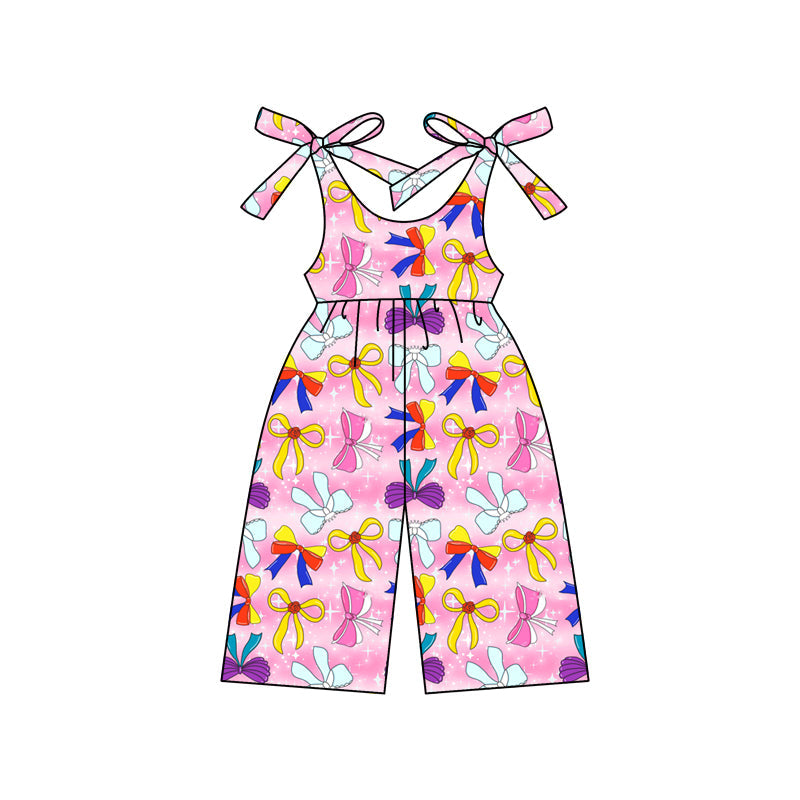 Straps pink princess bow baby girls jumpsuit