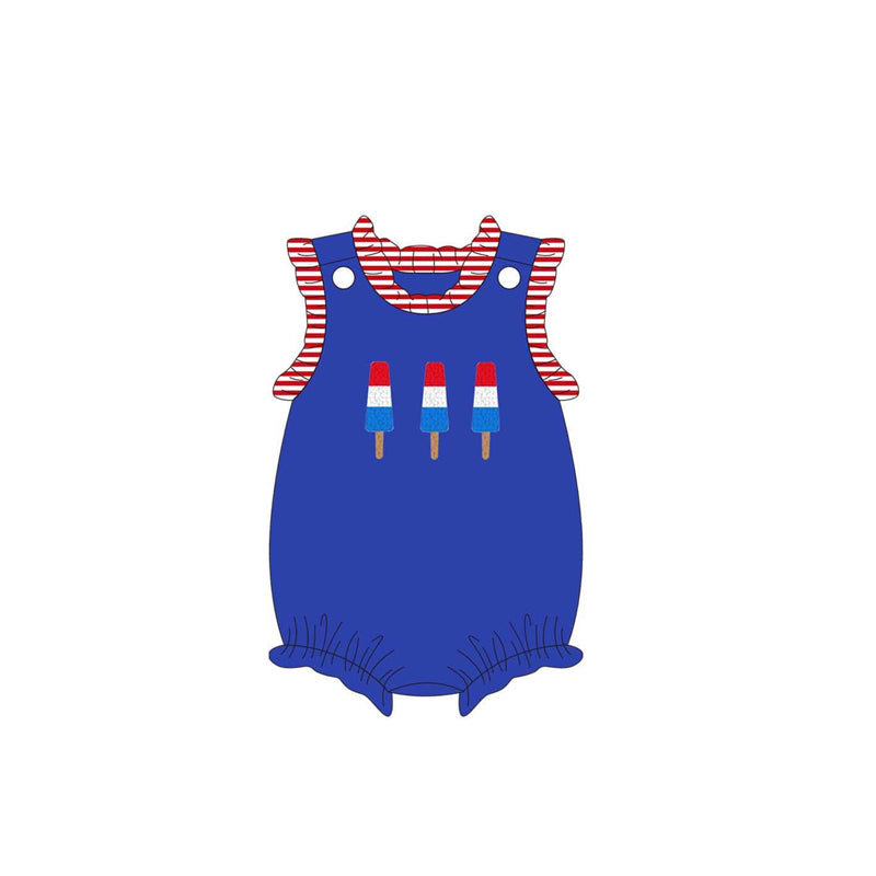 Sleeveless stripe ruffle popsicle baby girls 4th of july romper