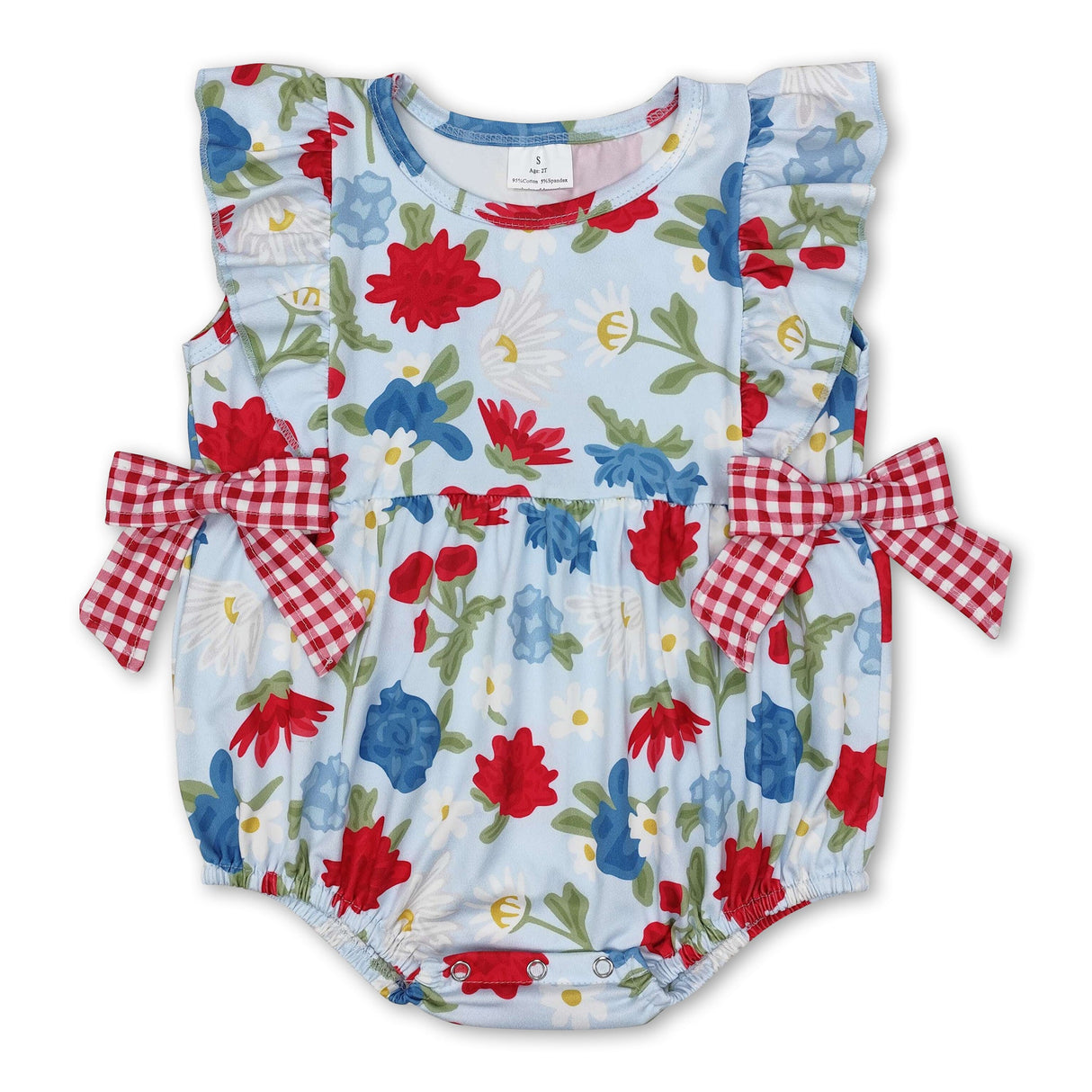 Ruffle red blue floral baby girls 4th of july romper