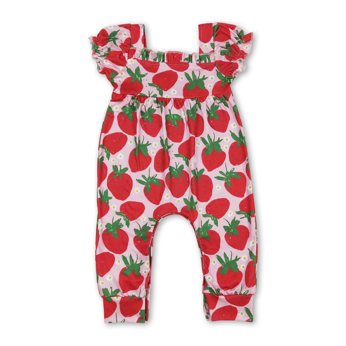 Short sleeves strawberry floral baby girls romper