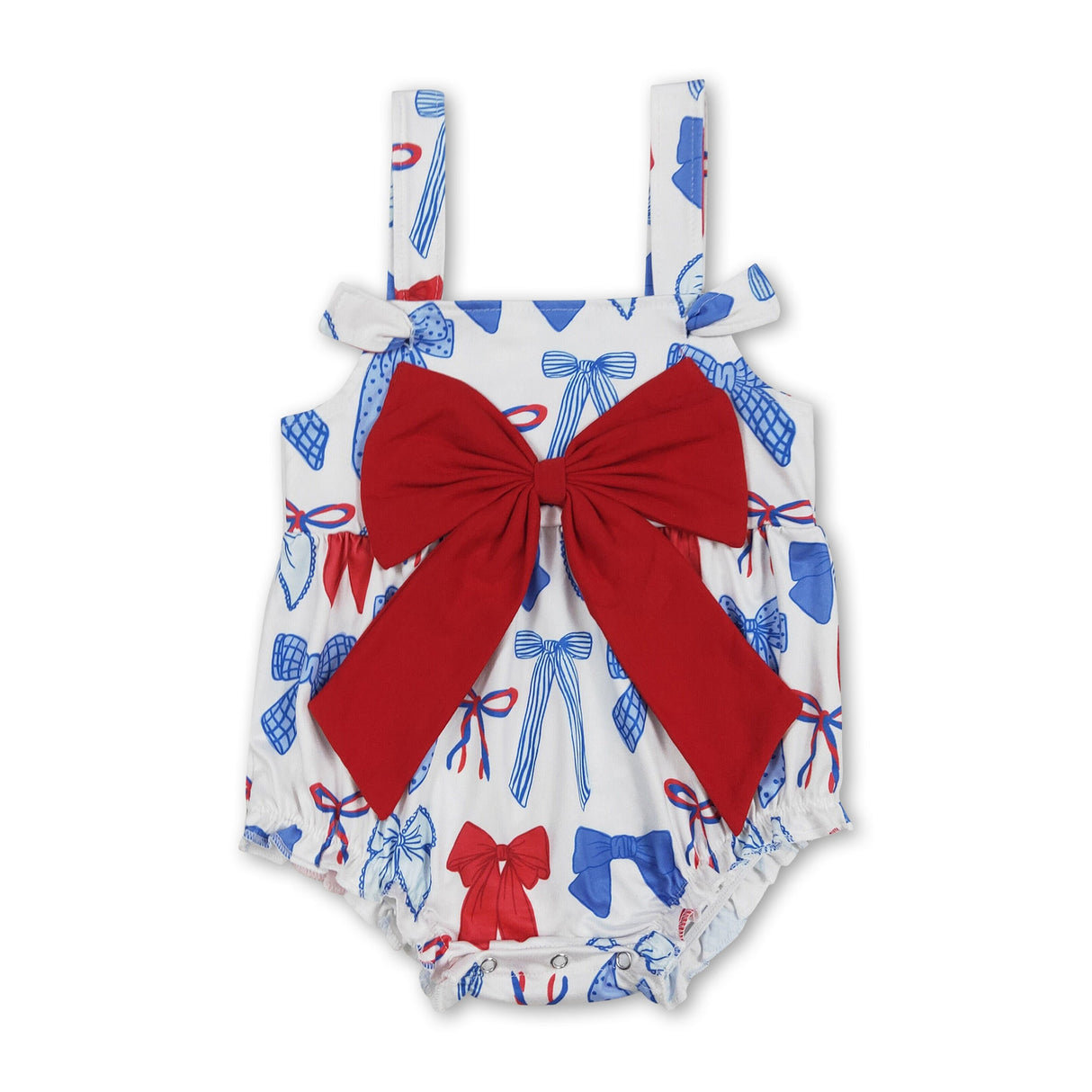 Straps red blue bow baby girls 4th of july romper