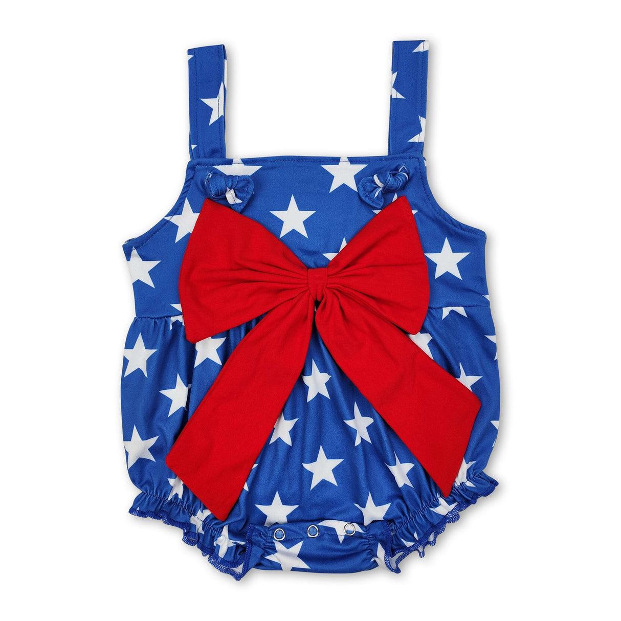 Blue stars strap red bow baby girls 4th of july romper