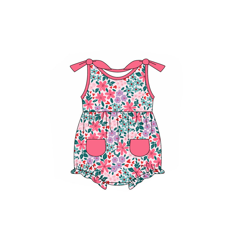 Sleeveless floral pockets baby girls spring summer romper