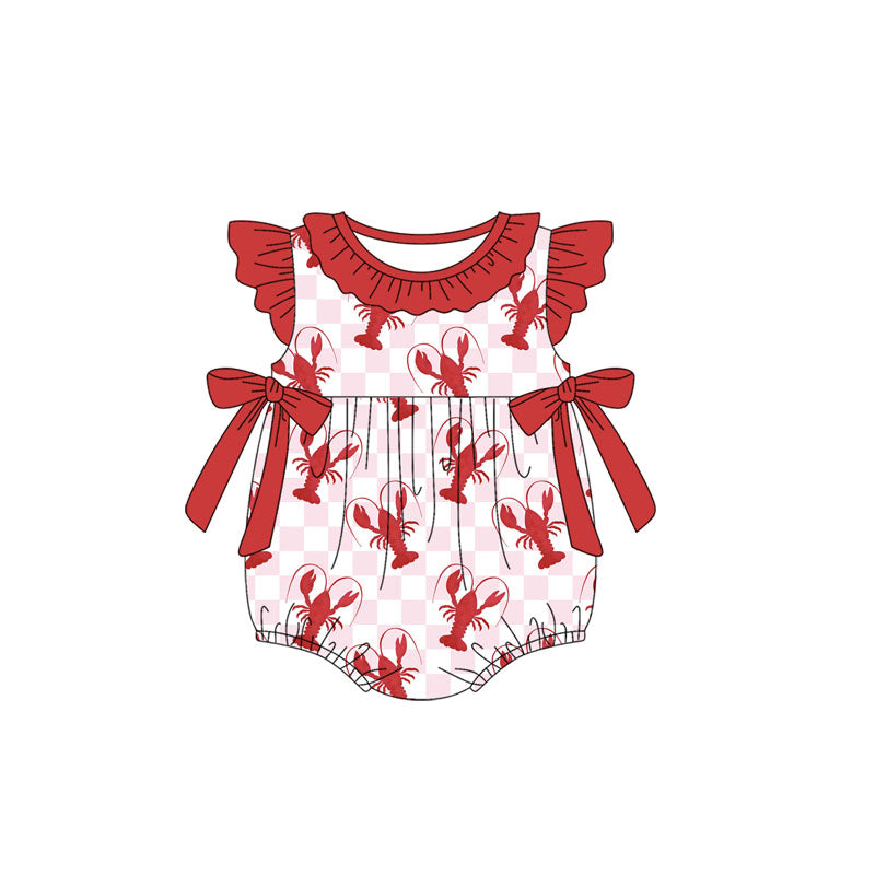 Flutter sleeves pink plaid crawfish baby girls romper
