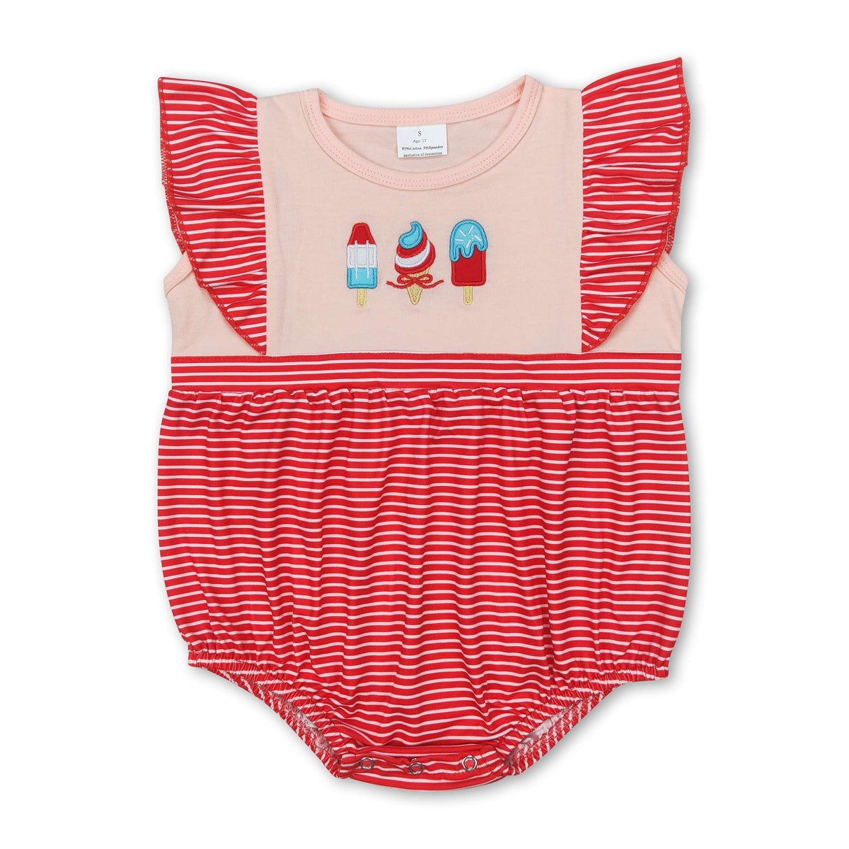 Red stripe popsicle baby girls summer romper