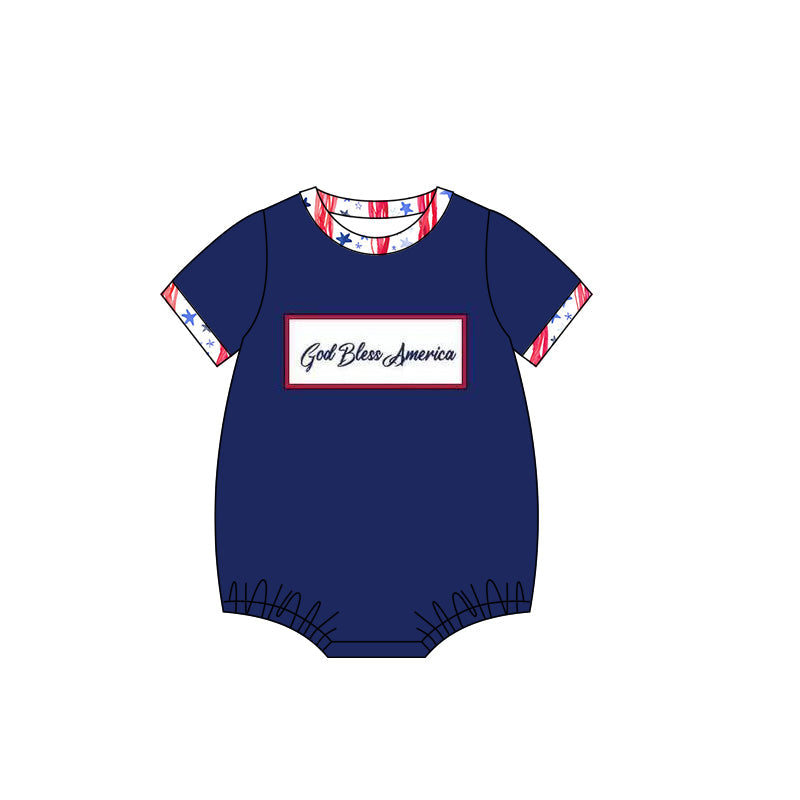 Navy God bless America stars baby boys 4th of july romper