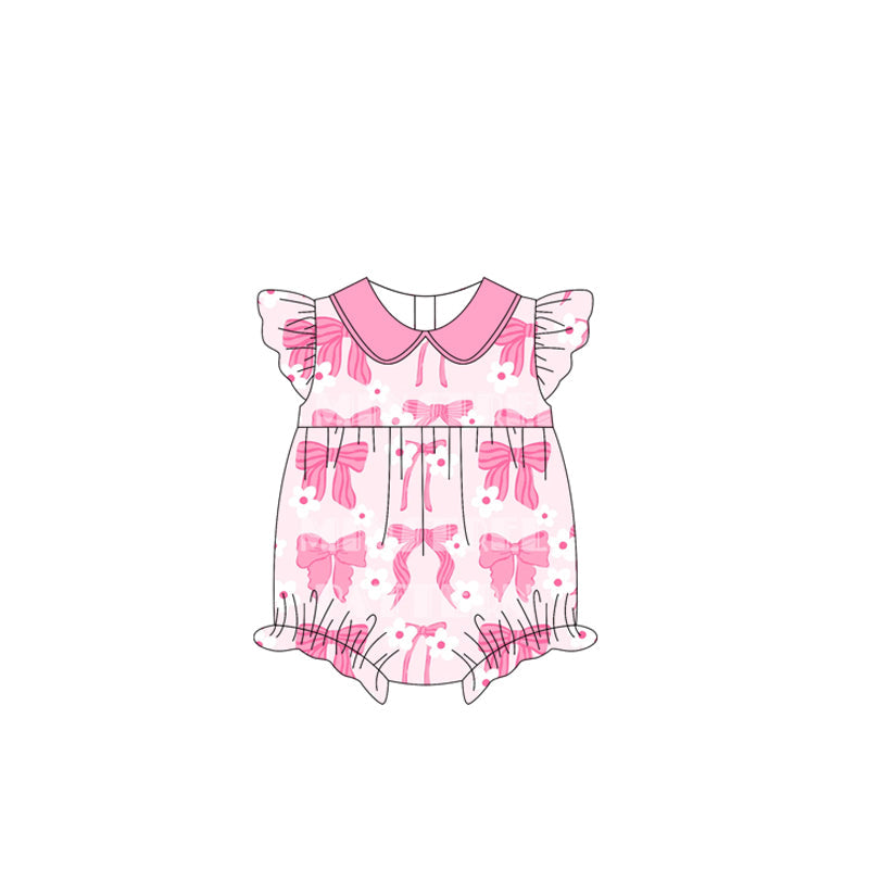 Flutter sleeves pink bow floral baby girls romper