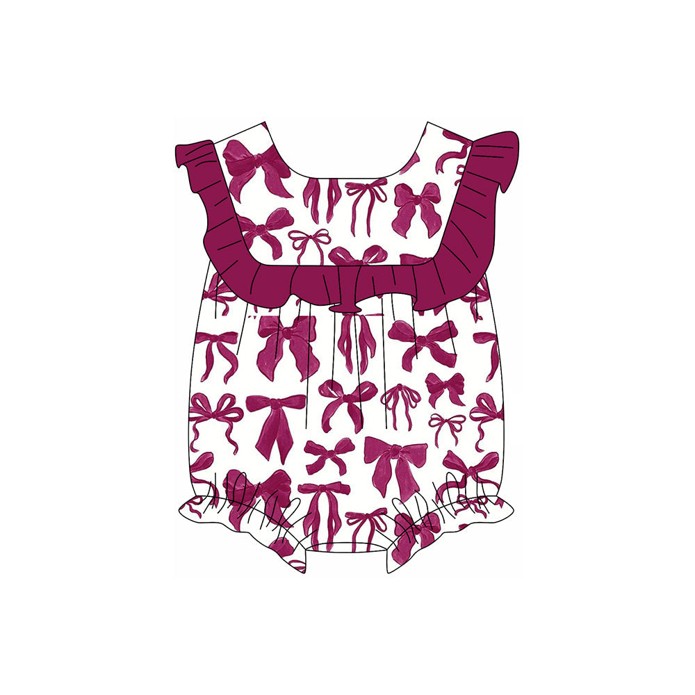 Ruffle bow print baby girls summer romper