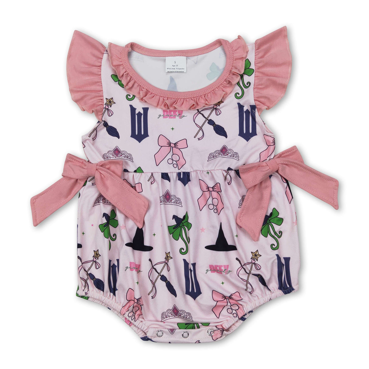 Flutter sleeves bow witches baby girls romper