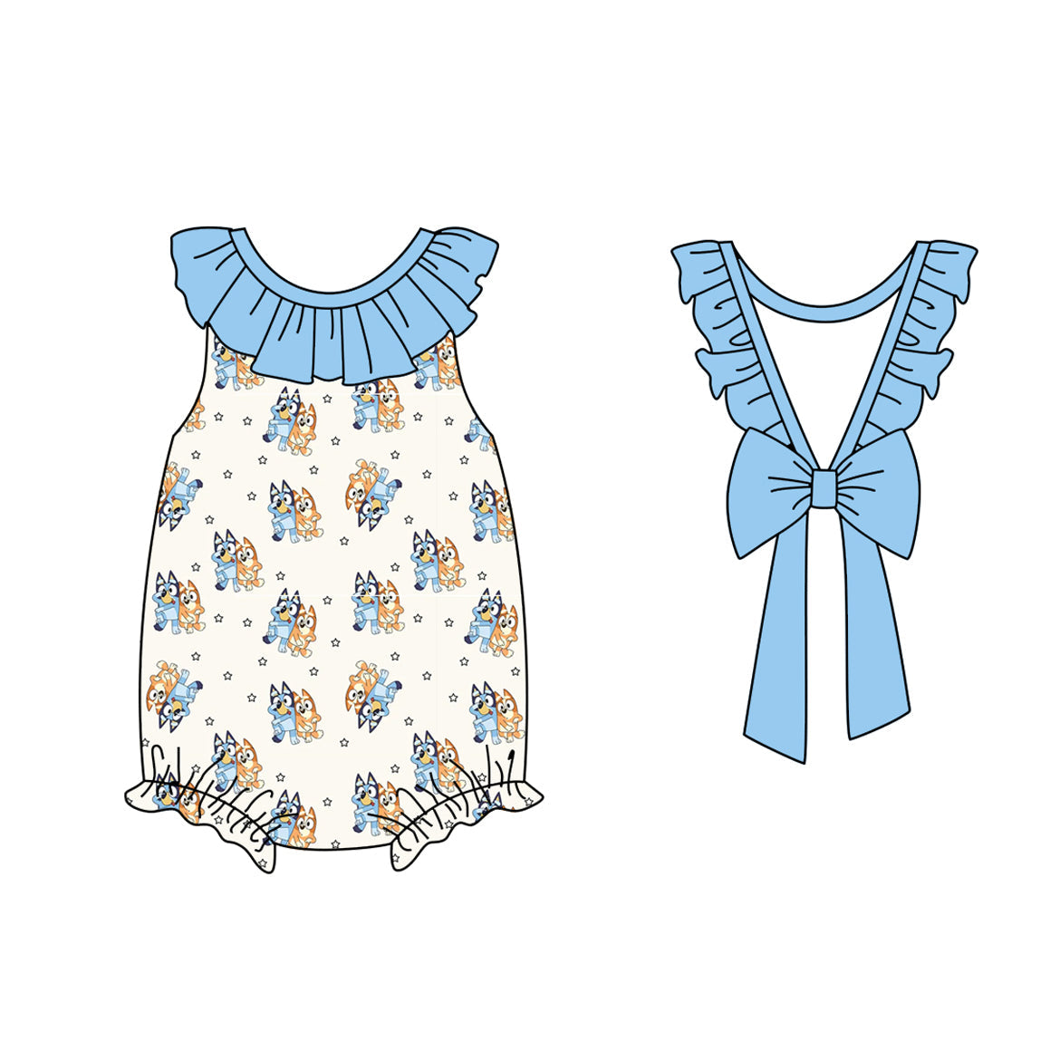 Light blue ruffle dog baby girls summer romper