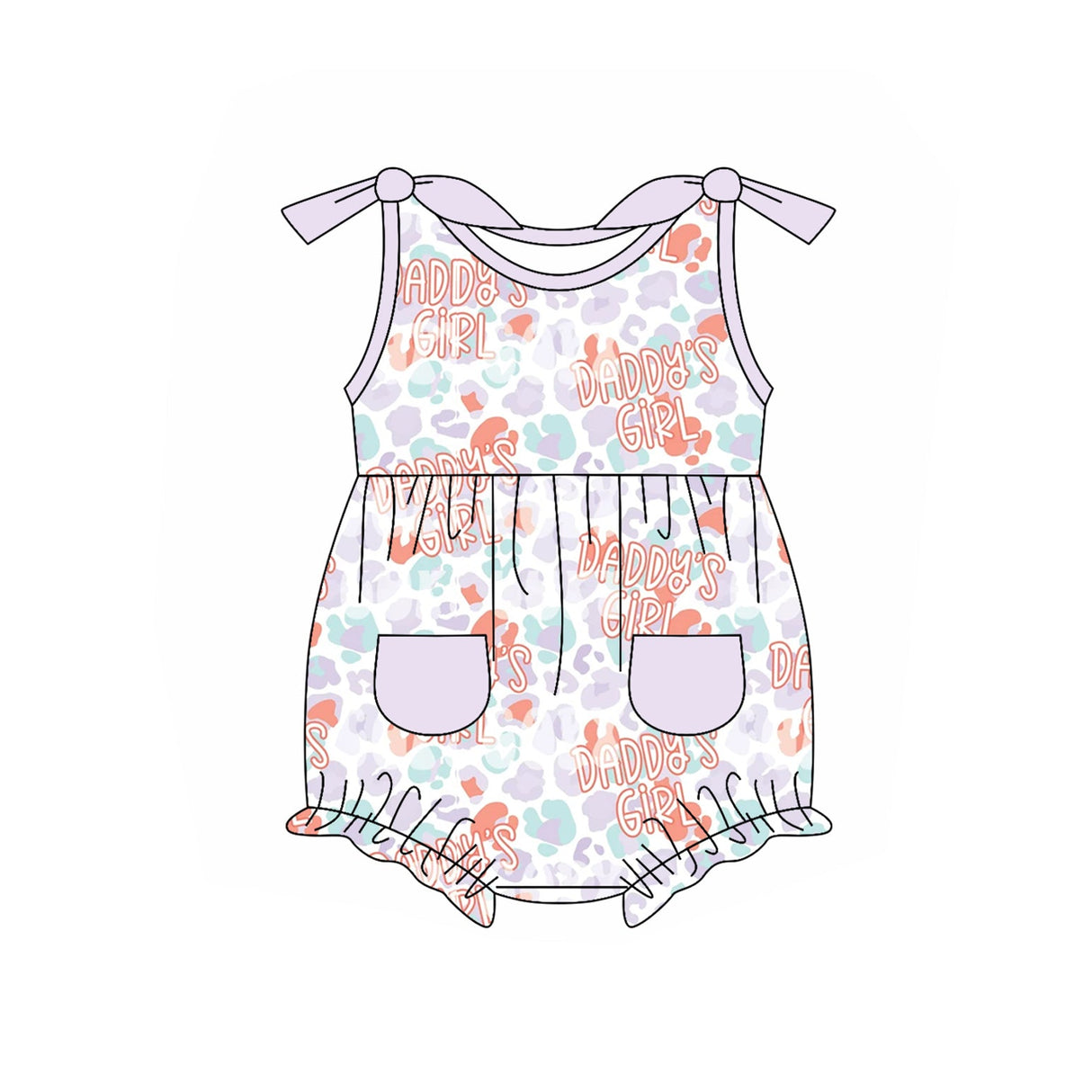 Sleeveless lavender leopard daddy's girl baby romper
