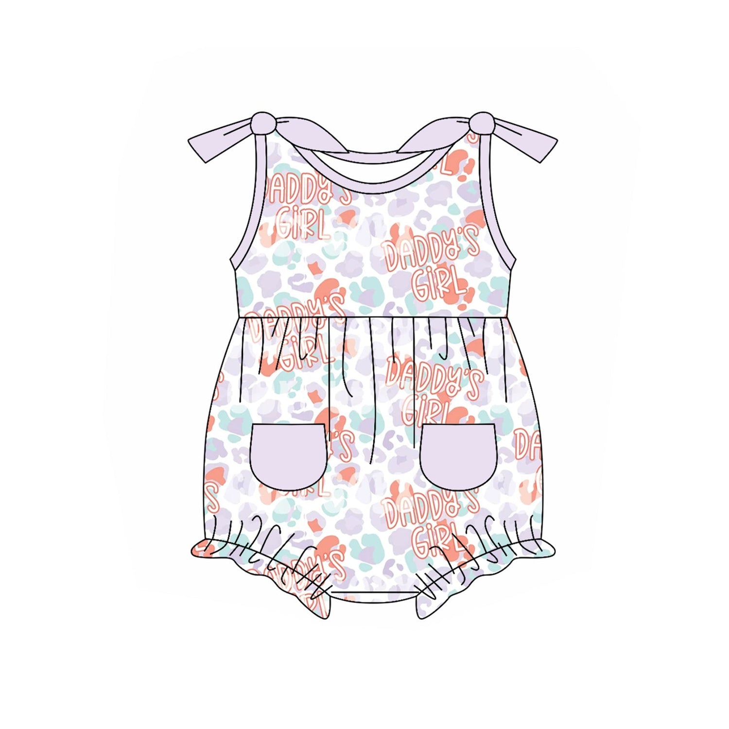 Sleeveless lavender leopard daddy's girl baby romper