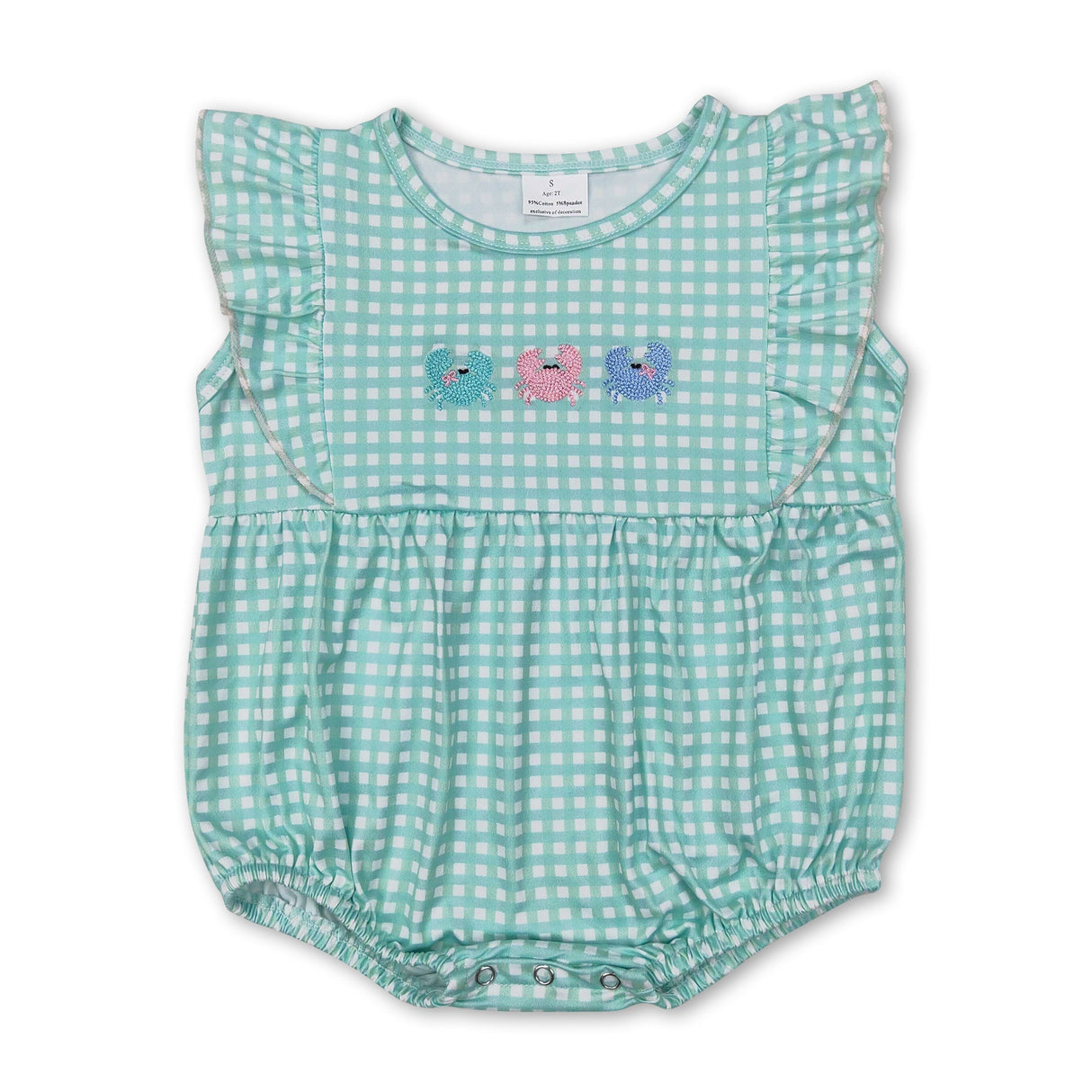 Flutter sleeves plaid crab baby girls summer romper