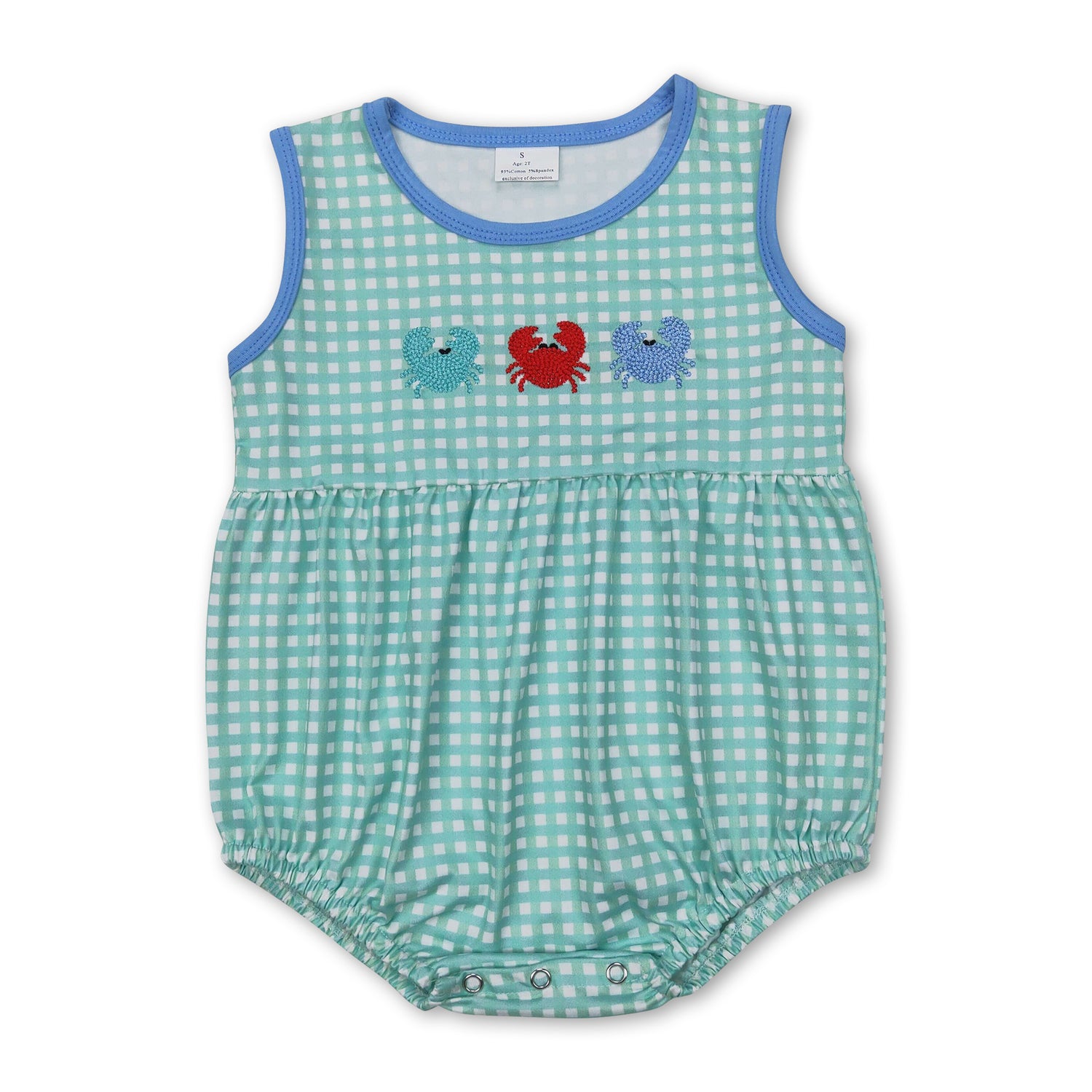 Sleeveless plaid crab baby boys summer romper