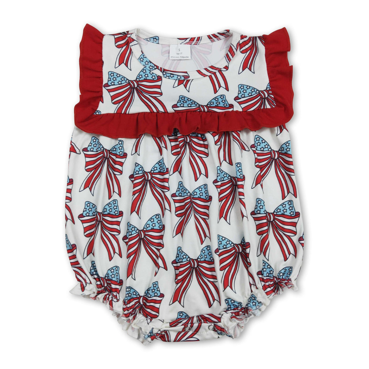 Red ruffle stars stripe bow baby girls 4th of july romper