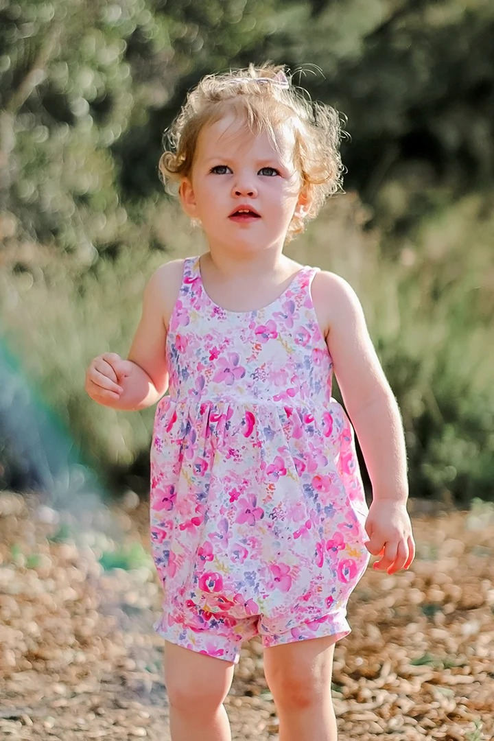 Pink floral straps baby girls spring summer romper