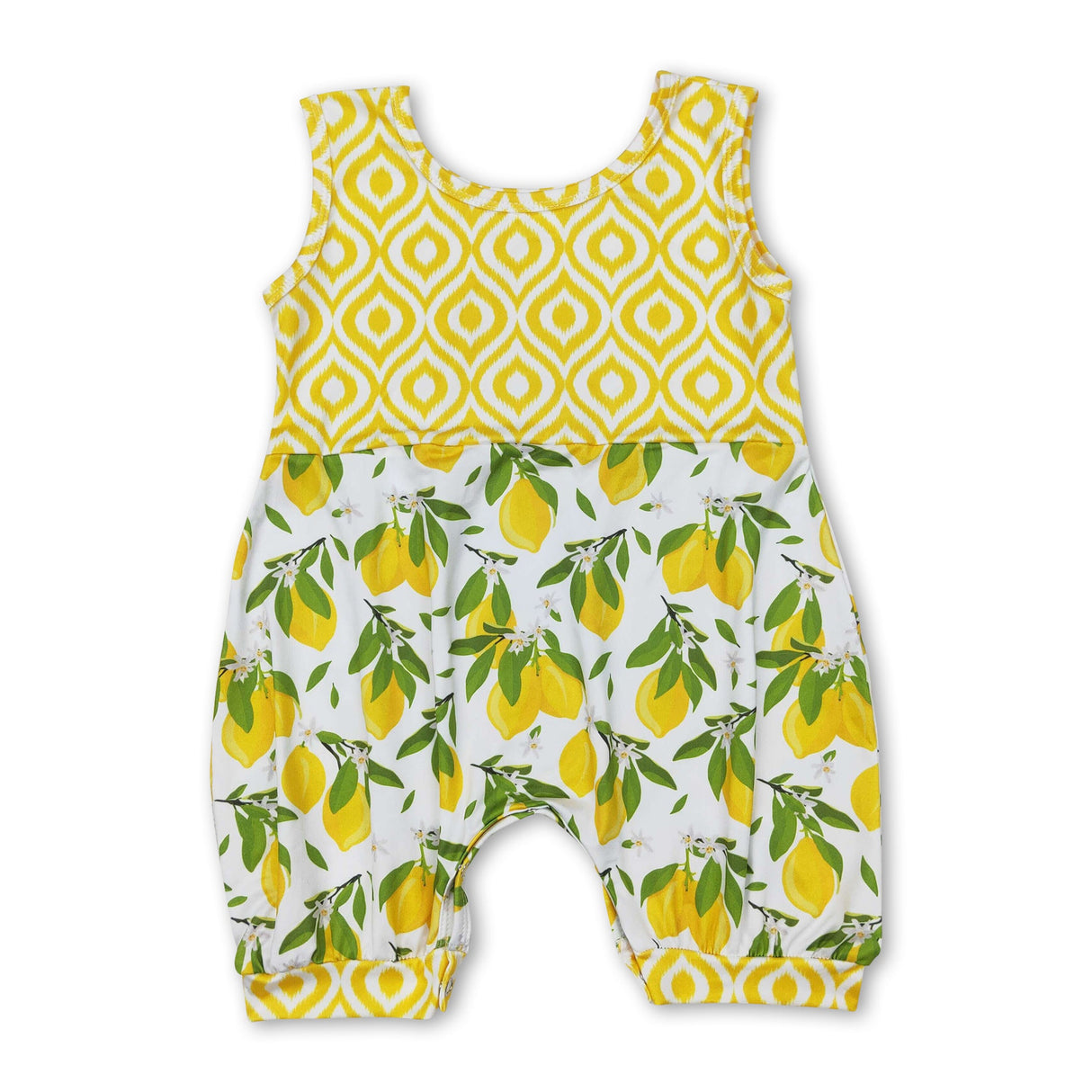 Yellow sleeveless lemon baby girls summer romper