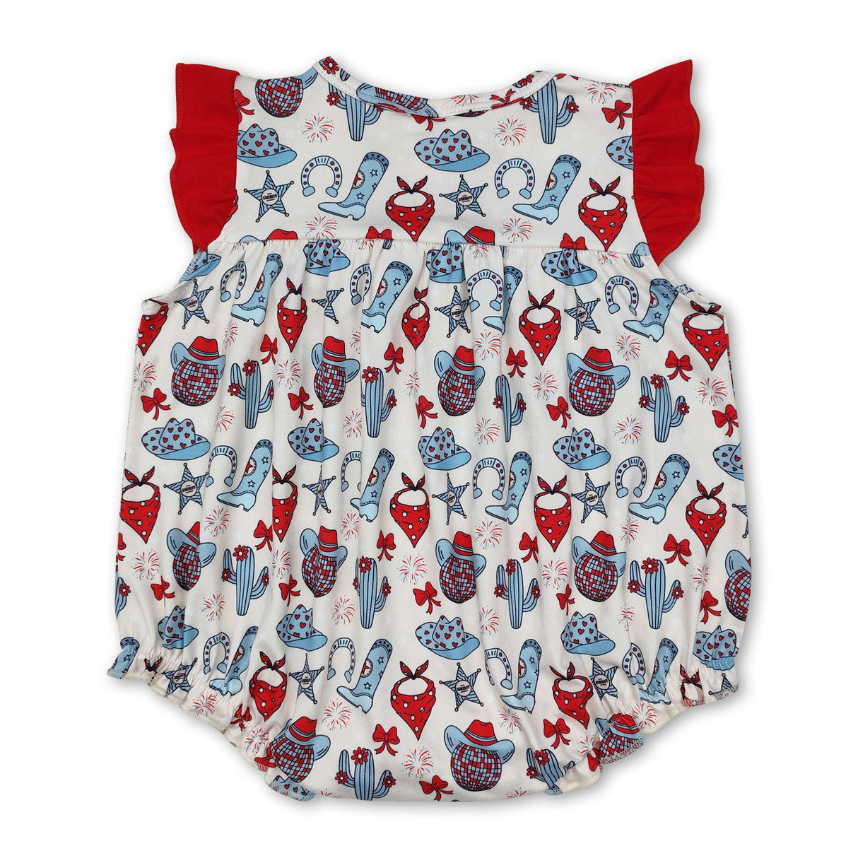 Red ruffle cactus boots western baby girls 4th of july romper