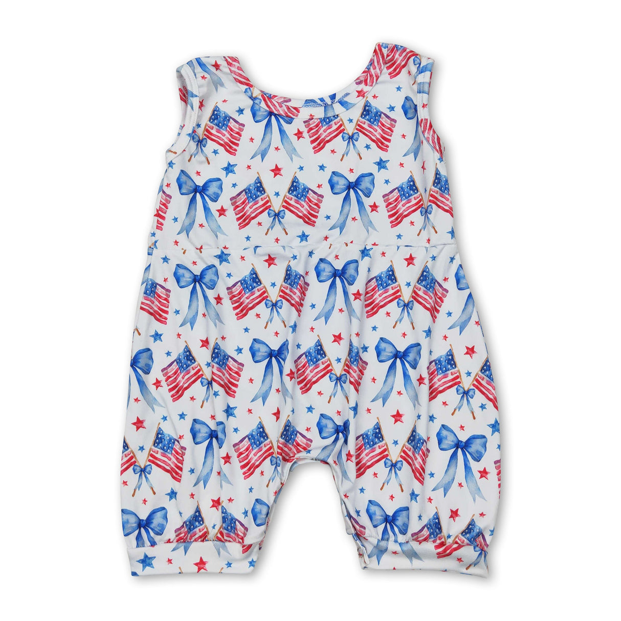 Sleeveless flag bow baby girls 4th of july romper