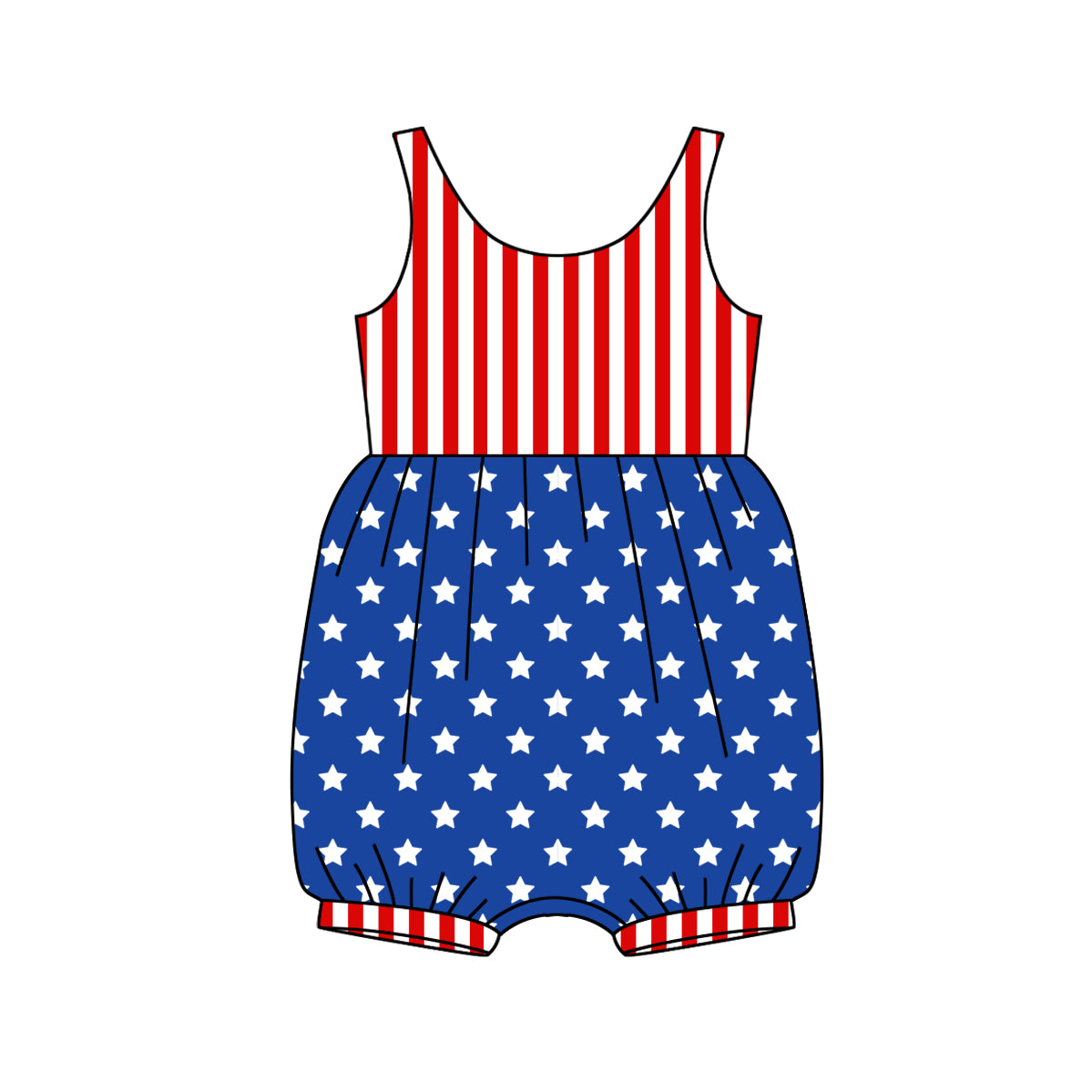 Stripe sleeveless stars baby girls 4th of july romper