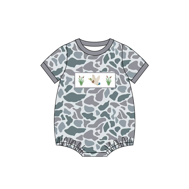 Grey camo short sleeves duck baby boys romper