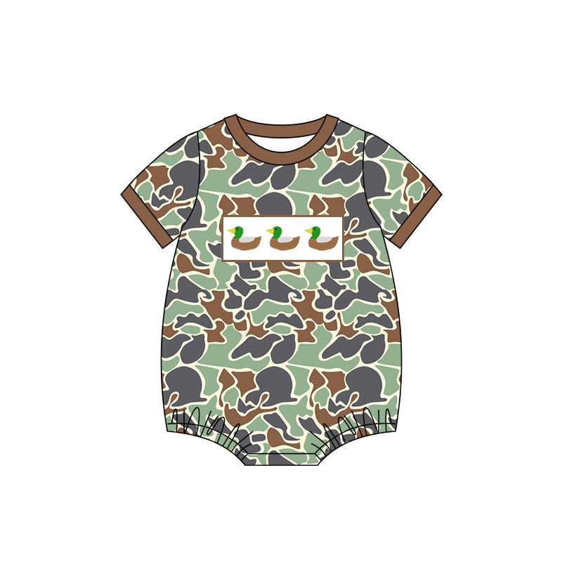 Brown short sleeves camo duck baby boys romper