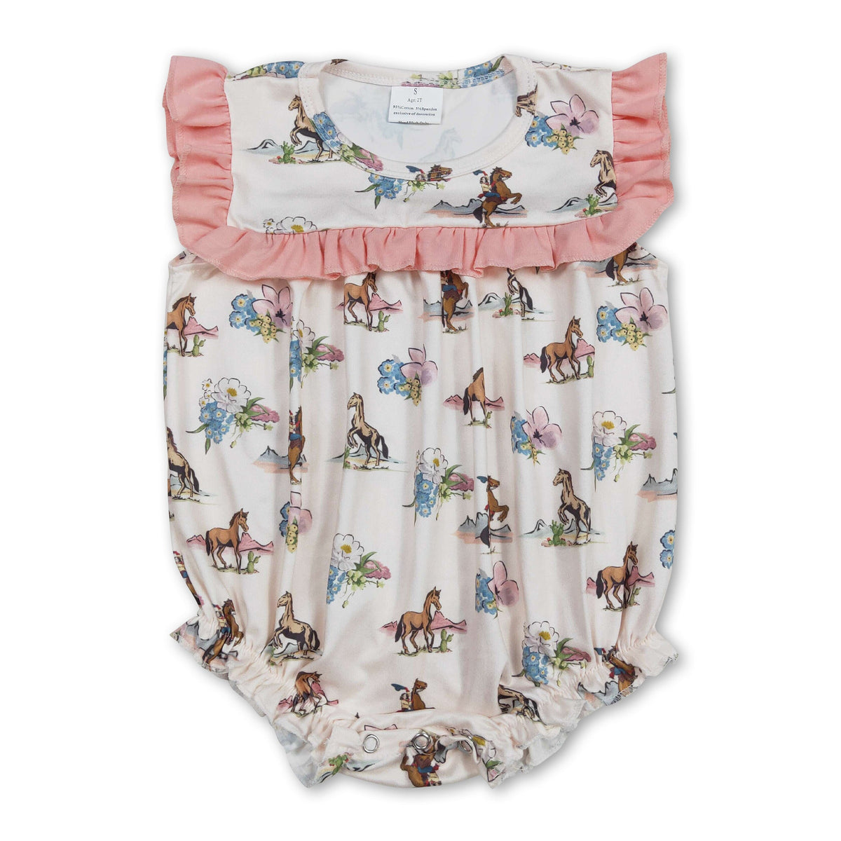 White Hand Embroidered Rocking Horse Convertible Romper main image 1