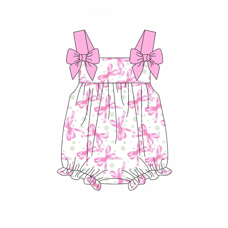 Pink straps bow baby girls summer romper