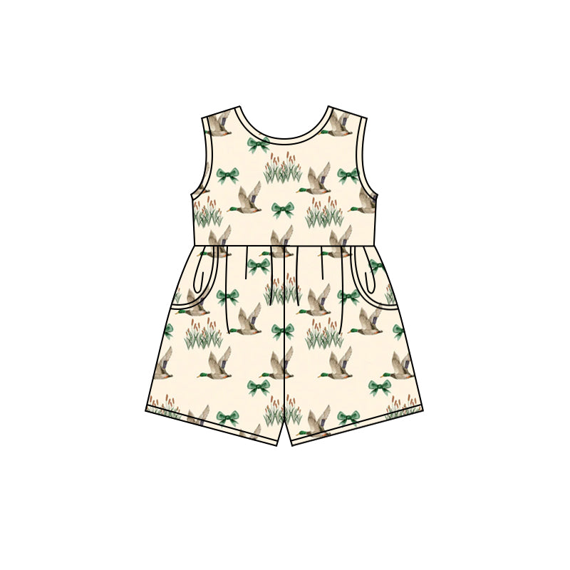 Sleeveless duck bow pocket baby girls jumpsuit
