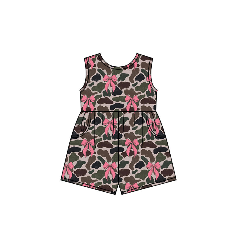 Sleeveless pink bow camo kids girls jumpsuit